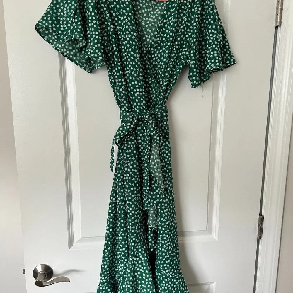 Women's Boho V Neck Ruffle Floral Wrap Maxi Dress - Picture 7 of 7
